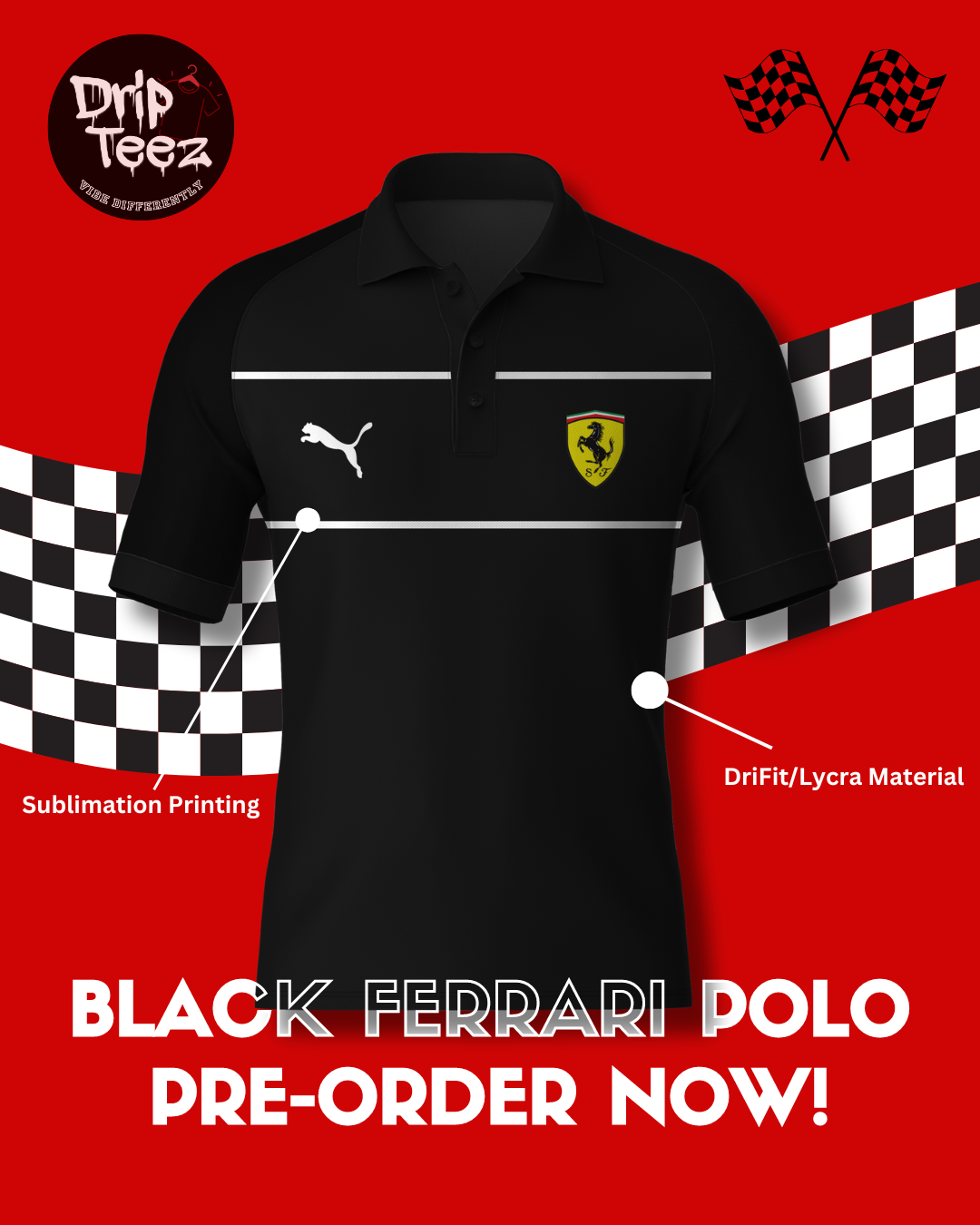 Black Ferrari Polo - Premium DriFit